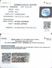 4.63/CT Natural Blue Sapphire With Govt Lab Certificate